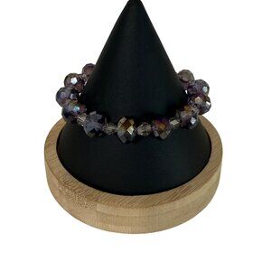 Vintage Iridescent Purple Faceted Crystal Stretch Bracelet Aurora Borealis Boho